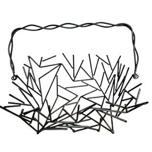 Farmhouse Rustic Tree Branch Twigs Centerpiece Black Metal Bowl Fruit Basket